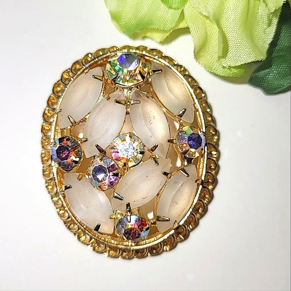 JULIANA FROSTED & AB RHINESTONE BROOCH - VINTAGE BEAUTY